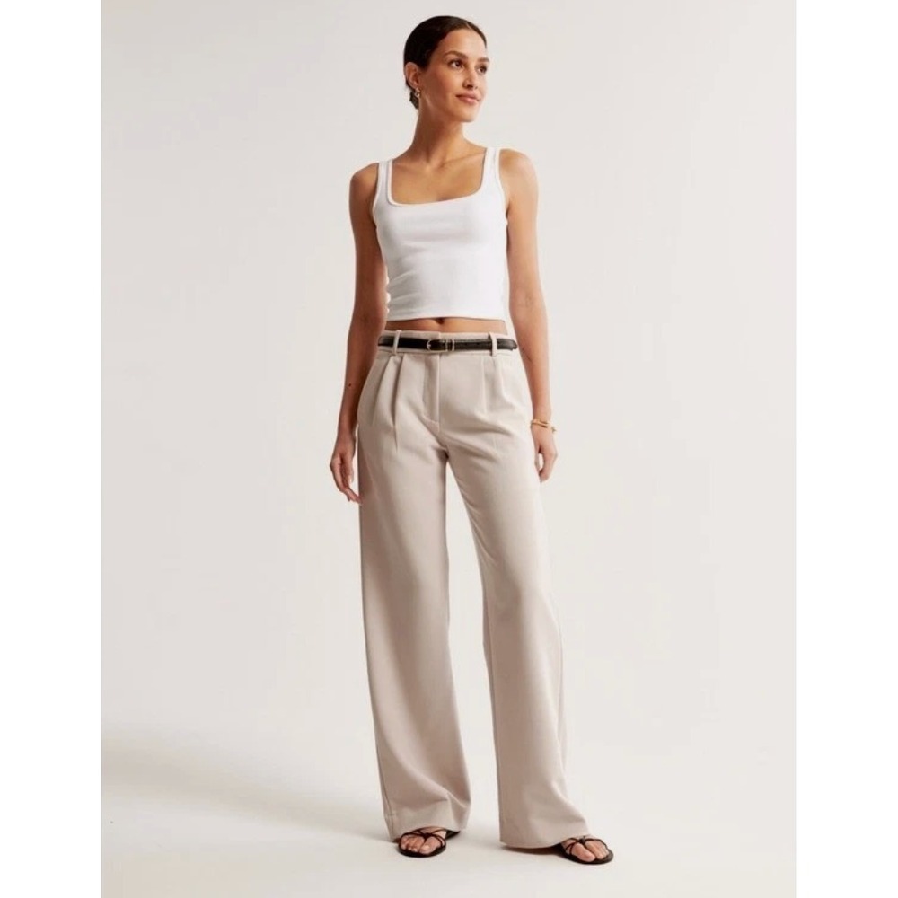 Abercrombie & Fitch Sloane Tailored Wide Leg Pleated Pants Cream 28 / 6